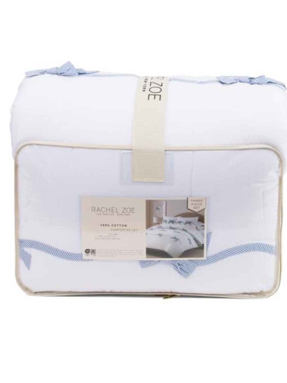 Rachel Zoe White Bedding Set with Light Blue Bow